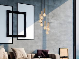 Vente-unique - Deckenleuchte verstellbar - Metall - H. 40-136 cm - Goldfarben - JOSETTE