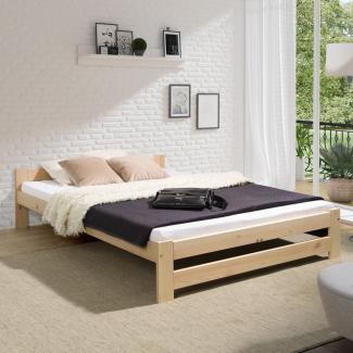 Coemo Bett Classico Holzbett Bettgestell mit Lattenrost Massivholz Kiefer Farbe Natur 140 x 200 cm