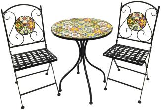 3 teilig Mosaik Eisen Set Gartenset Bistro Set Sitzgruppe Gartenmöbel klappbar