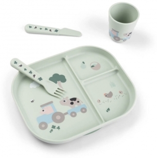 Done by Deer Foodie Geschirrset mit Saugfuß - Tiny Farm in grün