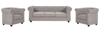 Vente-unique - Sofa 3-Sitzer & 2 Sessel - Stoff - Grau - CHESTERFIELD