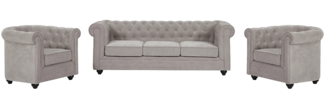 Vente-unique - Sofa 3-Sitzer & 2 Sessel - Stoff - Grau - CHESTERFIELD