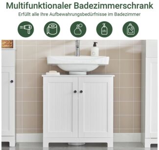 SoBuy Waschbeckenunterschrank BZR18, Waschtischunterschrank Badezimmerschrank Badschrank Badmöbel Unterschrank Badezimmer, mit 2 Türen, verstellbare Ablage, 2 Fächer