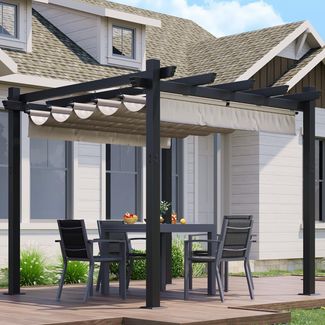 JUMMICO Aluminium Pavillon, 3x3 m mit verstellbarem Sonnendach, Freistehende Terrassenüberdachung aus Aluminium, Wasserdichtes & Stabiles Pavillon mit PC-Platten und Magnetbefestigung, Winterfest