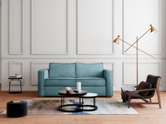 Vente-unique - Schlafsofa mit Matratze 3-Sitzer - Cord - Türkisblau - Liegefläche mit Lattenrost mit breiten Latten 140 cm - Matratze 18 cm - LORETO