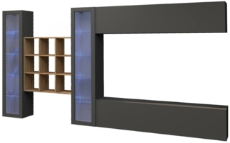 Dmora Ausgestattete Wand Avella, 4-türiges TV-Ständer-Wohnzimmerset, Mehrzweck-Wohnzimmermöbel mit Vitrine und LED-Licht, 100 % Made in Italy, 350 x 30 x 180 cm, Anthrazit,