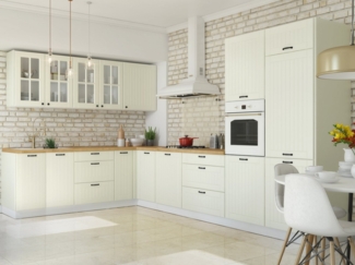 Möbel für Dich Küchenzeile Landhaus Eckküche LORA L-Form 235x365 cm, 11-teilig, Fronten in Weiß, Beige oder Grau