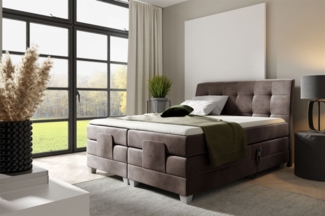 Boxspringbett Elektrisch Bett FRANCO 200x200cm in Stoff Fresh Schokobraun