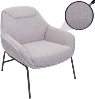 Lounge-Sessel HWC-J77, Cocktailsessel Sessel, Bouclé Stoff Metall ~ hellgrau