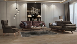 Sitzgruppe/Sofa Set - Wohnzimmergarnitur "Meadowlark" 3+3+1-Braun/Olive