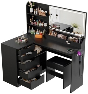 HOMALL Schminktisch LED-Schminktisch mit großer Ablagefläche und Hocker (Größe: 120*80*136 5 Schränke 8 Ablagefächer mit Steckdosen, Haartrocknerhalter)