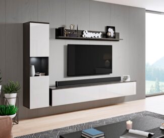 INOSIGN Wohnwand PARIS, Vitrine Türanschlag links/rechts wechselbar, (Komplett-Set, 3-St), grifflose Design, stehend und hängend montierbar