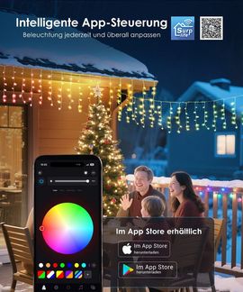 Elegear Lichterkette 5×0,6m LED Eiszapfenlichter Weihnachtsbeleuchtung, Lichtervorhang, Außen Eiszapfen, 16 Mio. Farben 60 Modi Musik Timer, Weihnachtsdeko