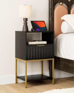 HEYZOEY Nachttisch 3-Tier Schwarz Goldrahmen Endtisch Fernsehtisch