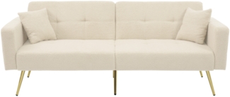 Merax sofa Schlafsofa mit Bettfunktion, verstellbarem Winkel, goldenen Beinen, mit Kissen und seitlichen Aufbewahrungstaschen, Beige