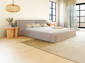 Vente-unique - Bett mit Bettkasten + Matratze - 180 x 200 cm - Stoff - Beige - TIMANO von Pascal Morabito