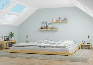 Überlanges Bodenbett 200x220 Kiefer natur, Niederflurbett, Holzbett, V-60.47K-20-220Rollrost inkl.