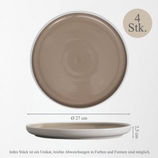 Hausfelder Geschirr-Set Steingut Geschirr 4er Set Teller flach, ø 27cm (4-tlg), 4 Personen, Steinzeug, spülmaschinen- & mikrowellengeeignet, Reaktivglasur