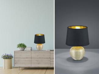 LED Tischleuchte Keramik mit Stoffschirm Schwarz innen Gold, Höhe 26cm