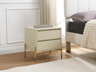 Vente-unique - 2er-Set Nachttische mit 2 Schubladen - MDF & Metall - Beige & Goldfarben - KORASA von Pascal Morabito