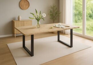 Esstisch Baumkante Akazie naturfarben 120 x 80 cm U-Gestell schwarz HARLEY 170235466