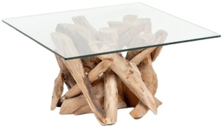 LebensWohnArt Couchtisch Individueller Teak Couchtisch TORA-eckig Glasplatte 80x80cm