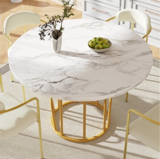TavilaEcon Esstisch Runder, MDF marmorierte Tischplatte, Golden Beine (1-St), Geeignet für 4-6 Personen, 80 x 80 x 76 cm