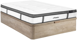 Vente-unique - Set aus Bettgestell mit Bettkasten + Matratze - 160 x 200 cm - Hybridmatratze - 7-Zonen-Taschenfederkern & Memory Schaum - Stärke 30 cm - Holzfarben hell - OLIANE von YSMÉE