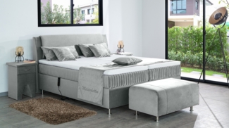 Meisterbetten Boxspringbett Mari 140x220 in VS-Silbergrau, Matratzenbezug Mask, Ergoflex-Topper