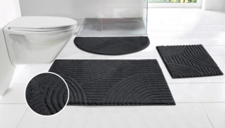 my home Badematte Ognon, Scandi, Boho, modernes Muster, Höhe 15 mm, rutschhemmend beschichtet, fußbodenheizungsgeeignet, schnell trocknend, strapazierfähig, Polyester, rechteckig, 3-tlg. Stand-WC Set, Badteppich, Uni Farben, Hoch-Tief-Effekt