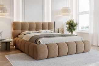 Deine Möbel 24 Polsterbett LUVA Bubble Bett mit Bettkasten und Lattenrost Stauraumbett (Set, 3-tlg, Bett in Bouclé Weiß, Creme, Dunkelbeige, Grau, Hellgrau, Braun), Stauraumbett in 140x200 160x200 180x200 200x200