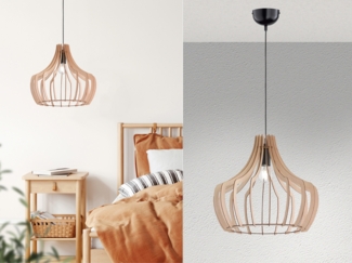 Reality Leuchten LED Pendelleuchte, Dimmfunktion, LED wechselbar, Warmweiß, moderne große Holz-lampe hängend über Esstisch & Kochinsel, Ø 44cm