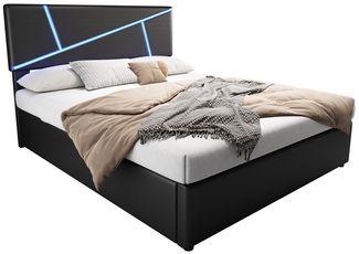 BlingBin Polsterbett Funktionsbett Jugendbett (1-tlg, mit Viel Stauraum und LED-Lichtleisten), 90 × 200 cm, Schwarz, PU