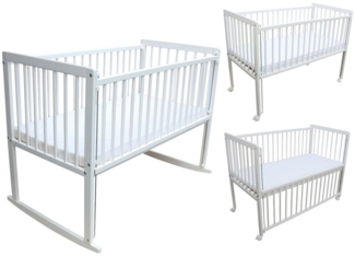 Micoland Beistellbett Kinderbett / Beistellbett / Wiege 3in1 120x60cm mit Matratze weiß
