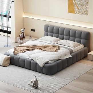 BlingBin Polsterbett (1-tlg, 140 x 190 cm, Doppelbett mit weicher Rückenlehne), Lattenrost Leinen