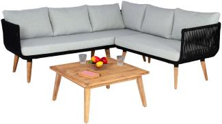 Garten-Garnitur HWC-L30, Garnitur Sitzgruppe Lounge-Set Sofa, Akazie Holz MVG-zertifiziert ~ Polster hellgrau