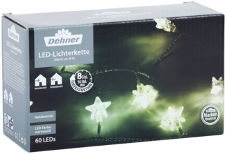 Dehner Lichterkette LED Lichterkette Stern, 60 LEDs, 590 cm, 3.6 W, Warmweiß, robust für Innen / Außen, Timerfunktion