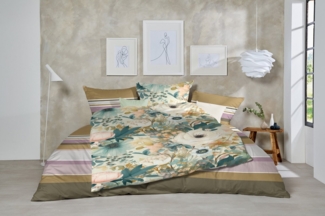 Primera Mako-Satin Bettwäsche 135x200 Blüten Rosen weiß creme petrol 243230-51