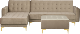 Schlafsofa Samtstoff sandbeige rechtsseitig mit Ottomane ABERDEEN