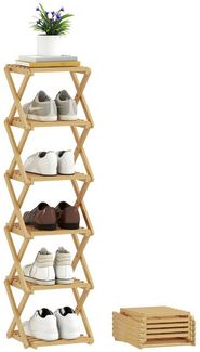 HOMCOM Schuhregal mit 6 Ebenen aus Bambus, für max. 9 Paar Schuhe, klappbar Schuhständer 1-tlg, für Eingang, Schlafzimmer, 30 x 29 x 108 cm, Natur