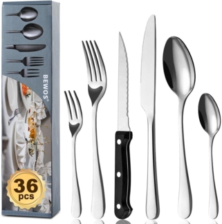 36-teiliges Besteckset mit Steakmesser für 6 Premium Edelstahl Bestecksets