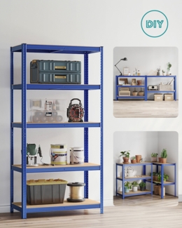 Songmics Schwerlastregal mit 5 Ablagen, Stahl / MDF, Blau, 200 x 50 x 100 cm