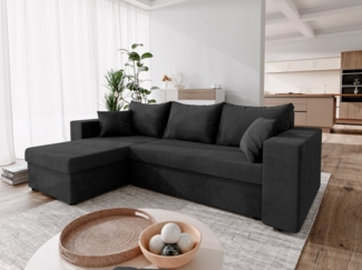 NEXT COLLECTION Ecksofa DOMINO, Kleine Ecksofa mit Schlaffunktion und zwei Bettkasten, Liegefläche 140x200 cm, Universelle Ecklösung, 2 Bettzeugcontainer, große Liegefläche 140x200 cm