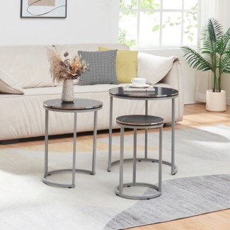 Satztisch Bornholm im 3er Set Marmor, schwarz [en. casa]