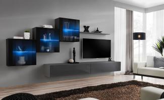 Hängende Wohnwand Switch XX in Schwarz und Grafit 330 x 150 6-teilig