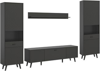 Wohnwand >Linea< (4-teilig) 2 Vitrinen, Lowboard, Wandboard, grau - 331x195x40cm BxHxT