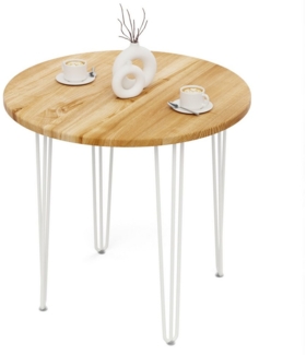 LAMO Manufaktur Esstisch Tisch rund 80 cm Stärke: 28mm, Farbe: Rustikal, Beine: Elfenbein (1 Tisch), Holztisch rund, Esstisch für 2 Personen Runder Tisch für Küche