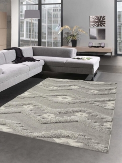 Carpetia Outdoorteppich In- & Outdoor Balkon Schlafzimmer gezackt creme grau, rechteckig, Höhe: 20 mm