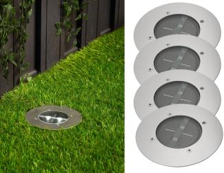 Solar LED Bodeneinbaustrahler 4er SET für Außen, Edelstahl rund Ø14cm IP67