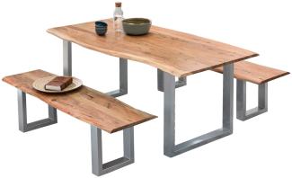 TABLES&Co Tisch 220x100 Akazie Stahl Natur Silber